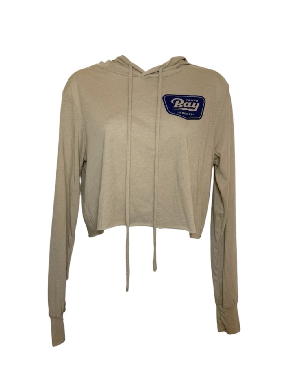 Tampa Bay Hockey Lightening Cropped Raw Hem Tan Beige Lightweight Soft Hoodie